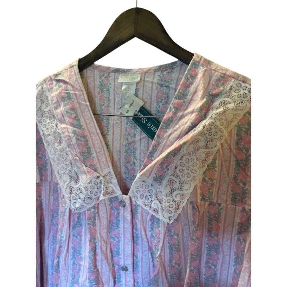 Vintage Mervyn's Floral Cotton Nightgown Pink Lace Trim Button Front 3X NWT - Picture 4 of 10